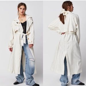 Free People White Striped Trench XL